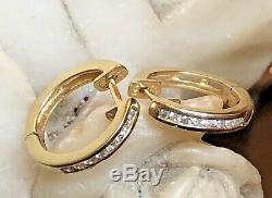 Vintage Estate 14k Yellow Gold Diamond Earrings Huggies Designer Signed Ea