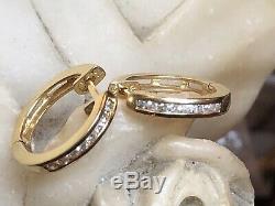 Vintage Estate 14k Yellow Gold Diamond Earrings Huggies Designer Signed Ea