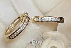 Vintage Estate 14k Yellow Gold Diamond Earrings Huggies Designer Signed Ea