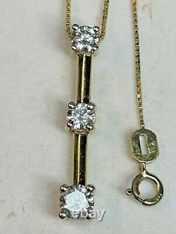 Vintage Estate 14k Yellow Gold Diamond Pendant 3 Linear Signed Chain 20