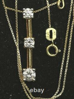 Vintage Estate 14k Yellow Gold Diamond Pendant 3 Linear Signed Chain 20