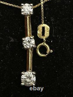 Vintage Estate 14k Yellow Gold Diamond Pendant 3 Linear Signed Chain 20