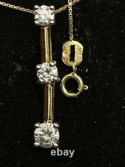 Vintage Estate 14k Yellow Gold Diamond Pendant 3 Linear Signed Chain 20