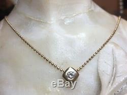 Vintage Estate 14k Yellow Gold Diamond Pendant Necklace Signed Made In Italy