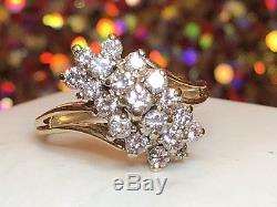 Vintage Estate 14k Yellow Gold Genuine Diamond Ring Cluster Signed Utc Wedding