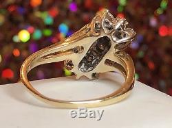 Vintage Estate 14k Yellow Gold Genuine Diamond Ring Cluster Signed Utc Wedding