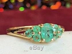Vintage Estate 14k Yellow Gold Genuine Green Emerald Ring Gemstone Signed Scss