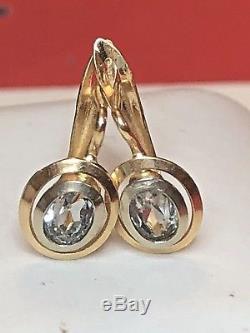 Vintage Estate 18k Gold Genuine Aquamarine Gemstone Earrings Italy Signed VI