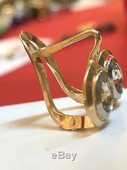 Vintage Estate 18k Gold Genuine Aquamarine Gemstone Earrings Italy Signed VI