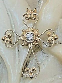 Vintage Estate 18k Gold Natural Diamond Cross Religious Pendant Signed Filigree