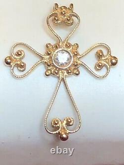 Vintage Estate 18k Gold Natural Diamond Cross Religious Pendant Signed Filigree