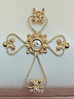 Vintage Estate 18k Gold Natural Diamond Cross Religious Pendant Signed Filigree