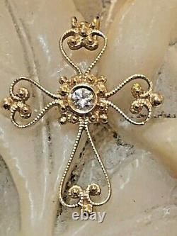 Vintage Estate 18k Gold Natural Diamond Cross Religious Pendant Signed Filigree