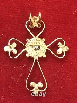 Vintage Estate 18k Gold Natural Diamond Cross Religious Pendant Signed Filigree