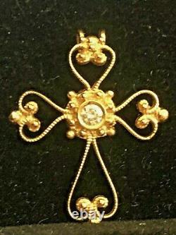 Vintage Estate 18k Gold Natural Diamond Cross Religious Pendant Signed Filigree