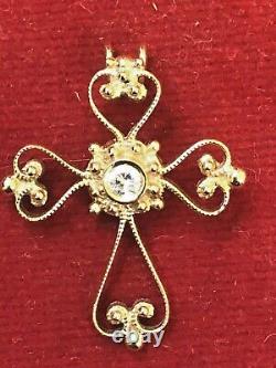 Vintage Estate 18k Gold Natural Diamond Cross Religious Pendant Signed Filigree