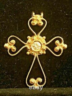 Vintage Estate 18k Gold Natural Diamond Cross Religious Pendant Signed Filigree