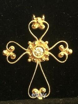 Vintage Estate 18k Gold Natural Diamond Cross Religious Pendant Signed Filigree