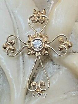 Vintage Estate 18k Gold Natural Diamond Cross Religious Pendant Signed Filigree