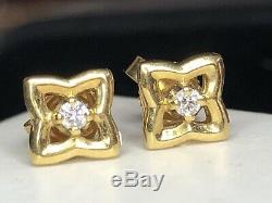 Vintage Estate 18k Yellow Stud Gold Diamond Earrings Signed Dy 750