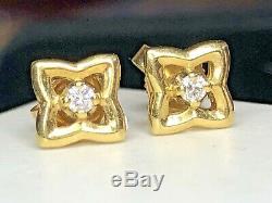 Vintage Estate 18k Yellow Stud Gold Diamond Earrings Signed Dy 750