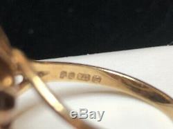 Vintage Estate 9k Gold Garnet Ring Signed Hbj Made England 375 Gemstone Basket