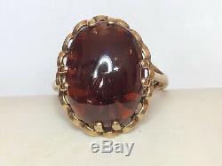 Vintage Estate 9k Gold Garnet Ring Signed Hbj Made England 375 Gemstone Basket