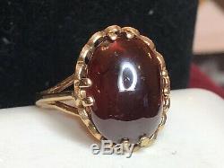 Vintage Estate 9k Gold Garnet Ring Signed Hbj Made England 375 Gemstone Basket
