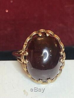 Vintage Estate 9k Gold Garnet Ring Signed Hbj Made England 375 Gemstone Basket