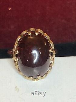 Vintage Estate 9k Gold Garnet Ring Signed Hbj Made England 375 Gemstone Basket