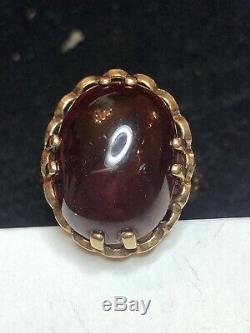 Vintage Estate 9k Gold Garnet Ring Signed Hbj Made England 375 Gemstone Basket