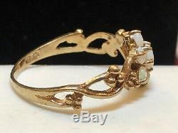 Vintage Estate 9k Gold Opal Ring Made London Floral Gemstone Signed Hbj