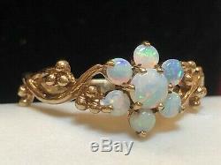 Vintage Estate 9k Gold Opal Ring Made London Floral Gemstone Signed Hbj