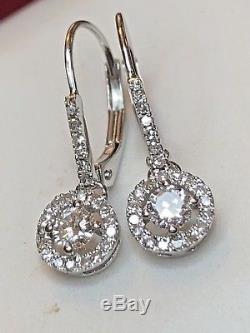 Vintage Estate Diamond Earrings Halo Signed Fi Drop Bridal Flowers Lever Back