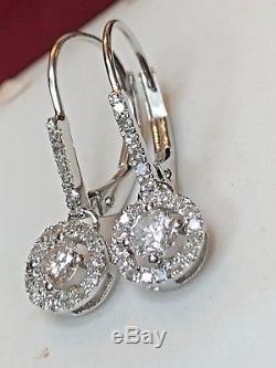 Vintage Estate Diamond Earrings Halo Signed Fi Drop Bridal Flowers Lever Back
