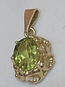 Vintage Estate Signed Bci 14k Gold Green Peridot Gemstone Pendant Made In Italy