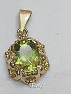 Vintage Estate Signed Bci 14k Gold Green Peridot Gemstone Pendant Made In Italy
