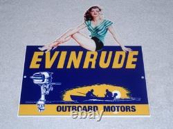 Vintage Evinrude Outboard Boat Motor Woman? 12 Metal Marine Gasoline Oil Sign