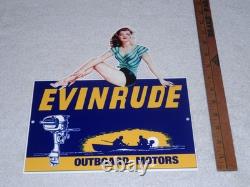 Vintage Evinrude Outboard Boat Motor Woman? 12 Metal Marine Gasoline Oil Sign