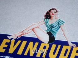 Vintage Evinrude Outboard Boat Motor Woman? 12 Metal Marine Gasoline Oil Sign