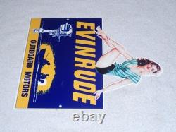 Vintage Evinrude Outboard Boat Motor Woman? 12 Metal Marine Gasoline Oil Sign