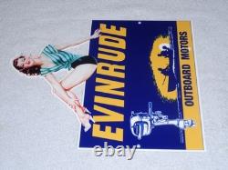Vintage Evinrude Outboard Boat Motor Woman? 12 Metal Marine Gasoline Oil Sign