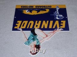 Vintage Evinrude Outboard Boat Motor Woman? 12 Metal Marine Gasoline Oil Sign