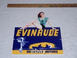 Vintage Evinrude Outboard Boat Motor Woman? 12 Metal Marine Gasoline Oil Sign