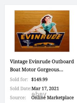 Vintage Evinrude Outboard Boat Motor Woman? 12 Metal Marine Gasoline Oil Sign