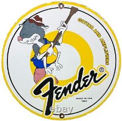 Vintage Fender Guitars Porcelain Stratocaster Sign Sales Service Gas Oil Amp