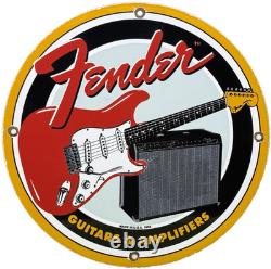 Vintage Fender Guitars Porcelain Stratocaster Sign Sales Service Gas Oil Amp