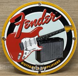 Vintage Fender Guitars Porcelain Stratocaster Sign Sales Service Gas Oil Amp