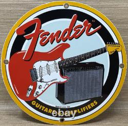 Vintage Fender Guitars Porcelain Stratocaster Sign Sales Service Gas Oil Amp