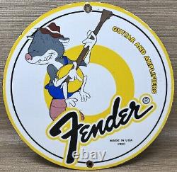 Vintage Fender Guitars Porcelain Stratocaster Sign Sales Service Gas Oil Amp